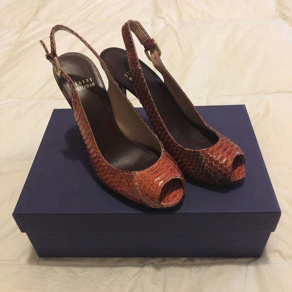 Stuart Weitzman Slingin Open Toe Snakeskin Auth - Picture 4 of 8